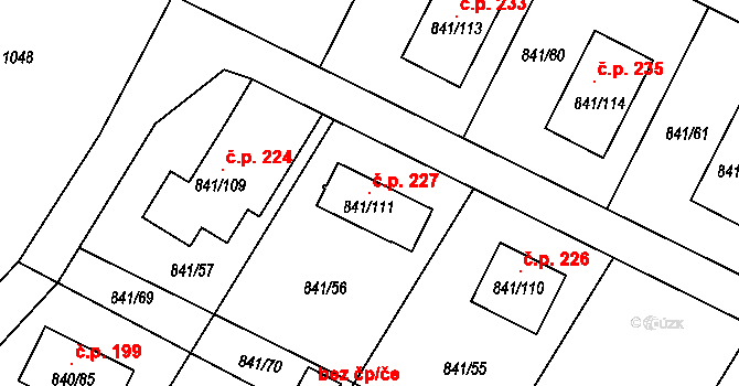 Libišany 227 na parcele st. 841/111 v KÚ Libišany, Katastrální mapa