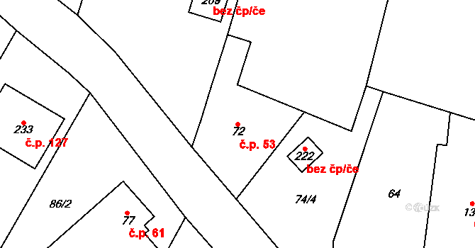 Bohuslavice 53 na parcele st. 72 v KÚ Bohuslavice u Konice, Katastrální mapa