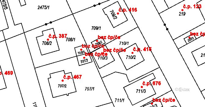Plzeň 104866772 na parcele st. 710/3 v KÚ Újezd, Katastrální mapa