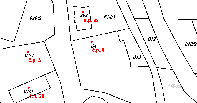 Zásadka 6, Boseň na parcele st. 64 v KÚ Boseň, Katastrální mapa