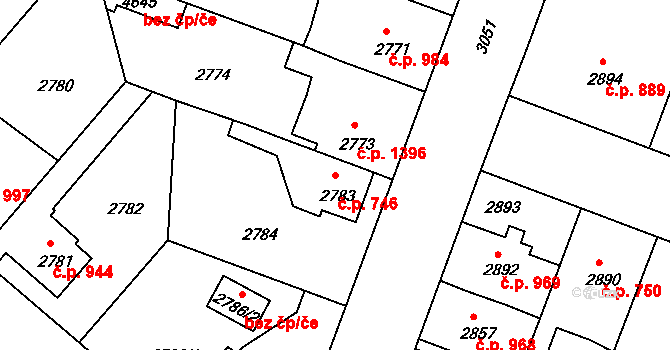 Čelákovice 746 na parcele st. 2783 v KÚ Čelákovice, Katastrální mapa