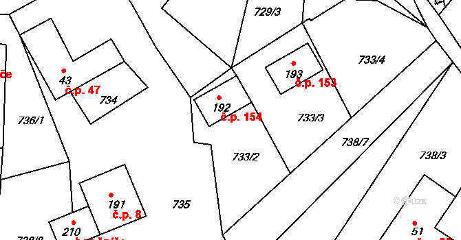Klení 154, Benešov nad Černou na parcele st. 192 v KÚ Klení, Katastrální mapa