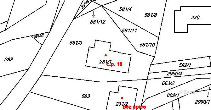 Kunratice u Cvikova 15 na parcele st. 231/1 v KÚ Kunratice u Cvikova, Katastrální mapa