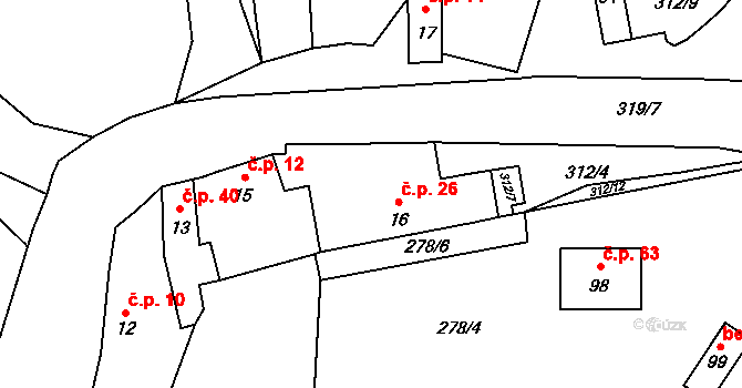 Drnov 26, Žižice na parcele st. 16 v KÚ Drnov, Katastrální mapa
