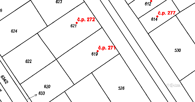 Zarazice 271, Veselí nad Moravou na parcele st. 619 v KÚ Zarazice, Katastrální mapa
