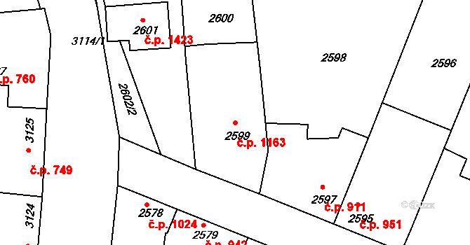 Vracov 1163 na parcele st. 2599/1 v KÚ Vracov, Katastrální mapa