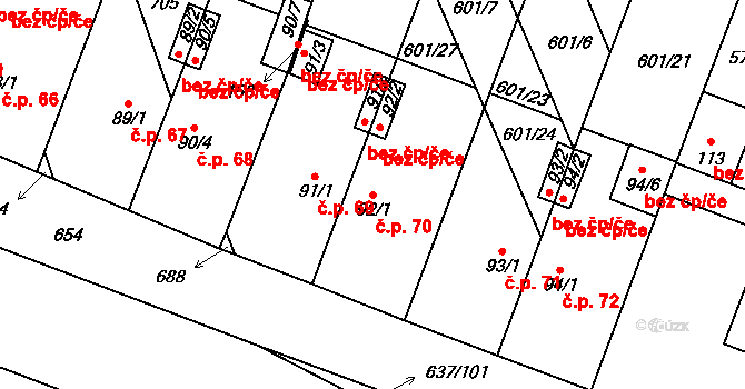 Rybníček 70 na parcele st. 92/1 v KÚ Rybníček, Katastrální mapa