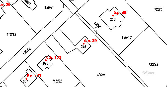 Javorník 39, Čtyřkoly na parcele st. 244 v KÚ Čtyřkoly, Katastrální mapa