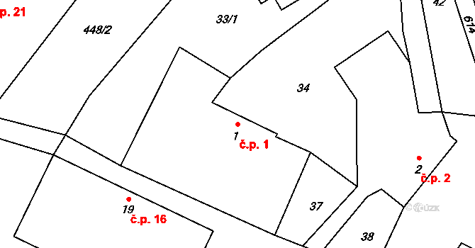 Kačerov 1, Loket na parcele st. 1 v KÚ Kačerov, Katastrální mapa