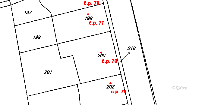 Štolmíř 78, Český Brod na parcele st. 200 v KÚ Štolmíř, Katastrální mapa