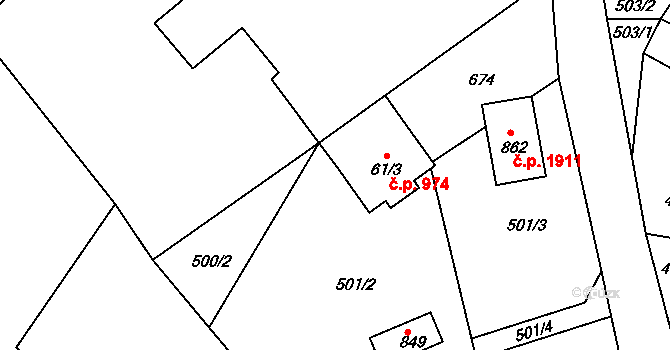 Všedobrovice 974, Kamenice na parcele st. 61/3 v KÚ Štiřín, Katastrální mapa