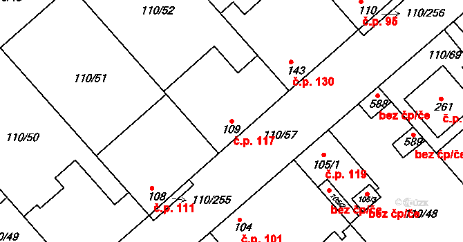 Mratín 117 na parcele st. 109 v KÚ Mratín, Katastrální mapa