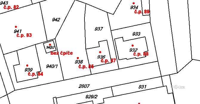 Dačice V 87, Dačice na parcele st. 936 v KÚ Dačice, Katastrální mapa