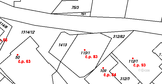 Bzová 83 na parcele st. 110/1 v KÚ Bzová u Hořovic, Katastrální mapa