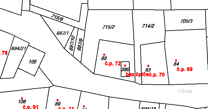 Újezd 72 na parcele st. 88 v KÚ Újezd u Hořovic, Katastrální mapa