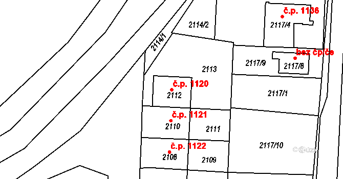 Hulín 1120 na parcele st. 2112 v KÚ Hulín, Katastrální mapa