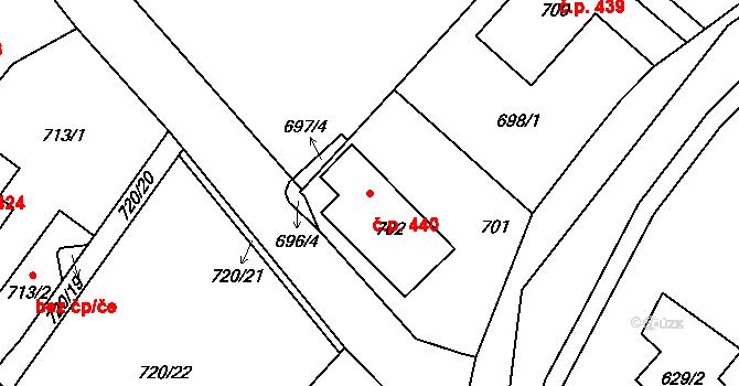 Hradčany 440, Ralsko na parcele st. 702 v KÚ Hradčany nad Ploučnicí, Katastrální mapa