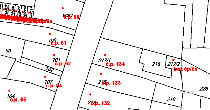 Mimoň III 134, Mimoň na parcele st. 217/1 v KÚ Mimoň, Katastrální mapa