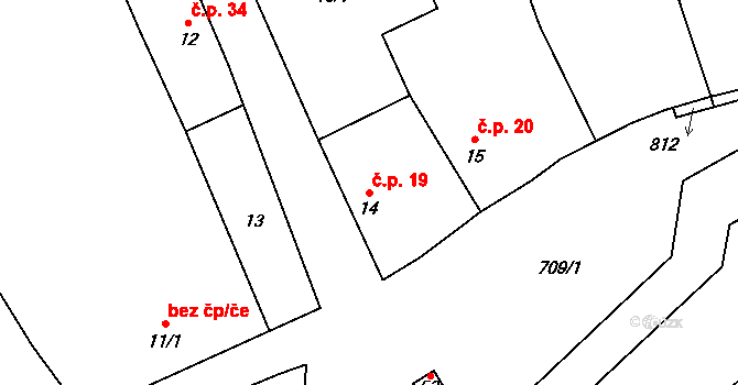 Vrbka 19, Budyně nad Ohří na parcele st. 14 v KÚ Vrbka u Roudníčku, Katastrální mapa