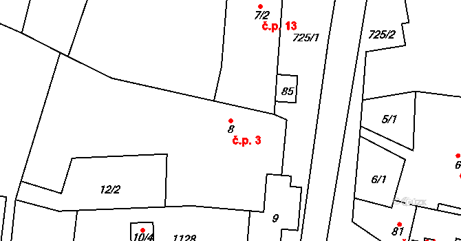 Horní Nezly 3, Liběšice na parcele st. 8 v KÚ Horní Nezly, Katastrální mapa