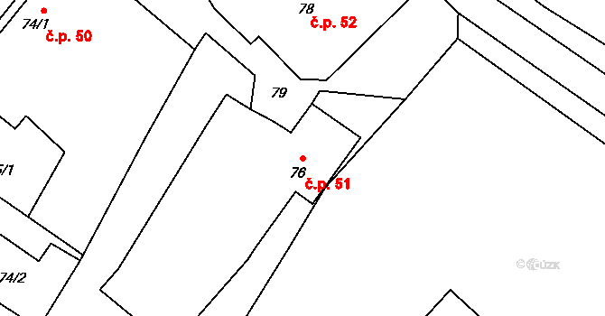 Choryně 51 na parcele st. 76 v KÚ Choryně, Katastrální mapa