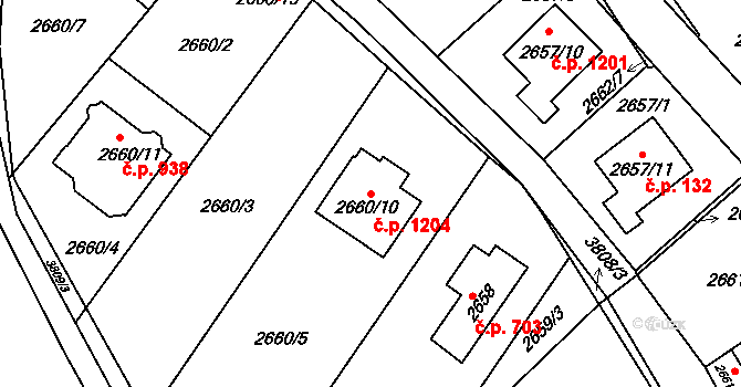 Žamberk 1204 na parcele st. 2660/10 v KÚ Žamberk, Katastrální mapa