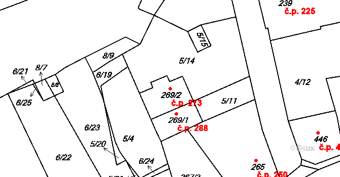 Bohosudov 273, Krupka na parcele st. 269/2 v KÚ Bohosudov, Katastrální mapa