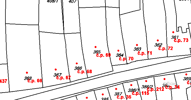 Stařečka 69, Třebíč na parcele st. 365 v KÚ Třebíč, Katastrální mapa