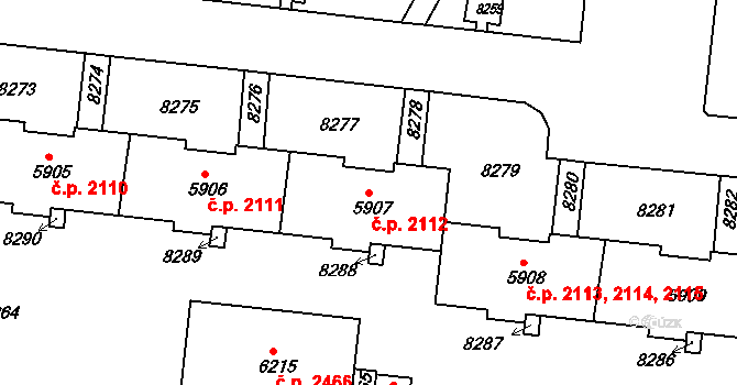 Líšeň 2112, Brno na parcele st. 5907 v KÚ Líšeň, Katastrální mapa
