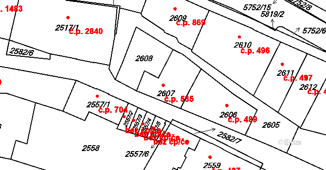 Tábor 535 na parcele st. 2607 v KÚ Tábor, Katastrální mapa