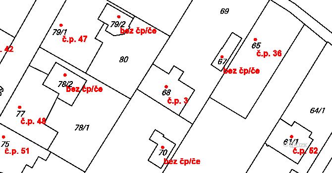 Pitkovice 3, Praha na parcele st. 68 v KÚ Pitkovice, Katastrální mapa