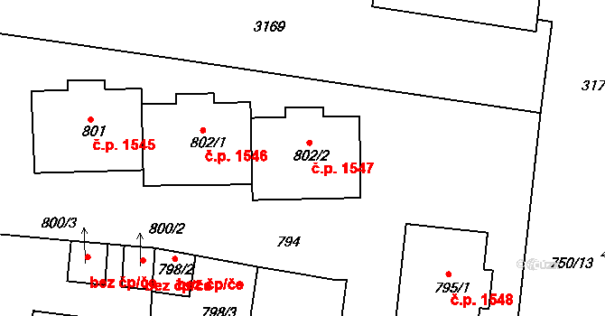 Krč 1547, Praha na parcele st. 802/2 v KÚ Krč, Katastrální mapa