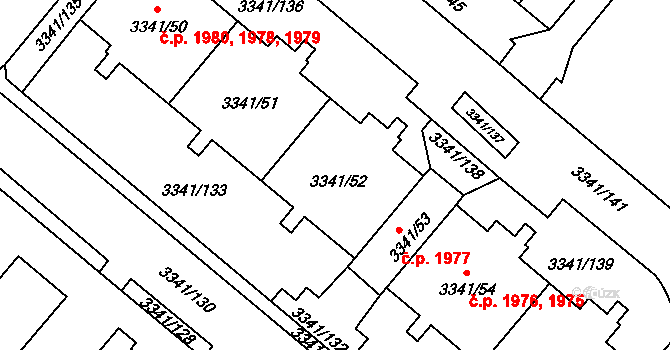 Chodov 1978,1979,1980, Praha na parcele st. 3341/52 v KÚ Chodov, Katastrální mapa