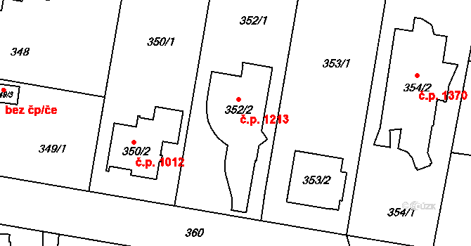 Kunratice 1213, Praha na parcele st. 352/2 v KÚ Kunratice, Katastrální mapa