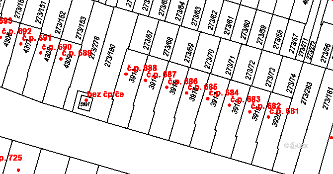 Střední Předměstí 686, Trutnov na parcele st. 3915 v KÚ Trutnov, Katastrální mapa