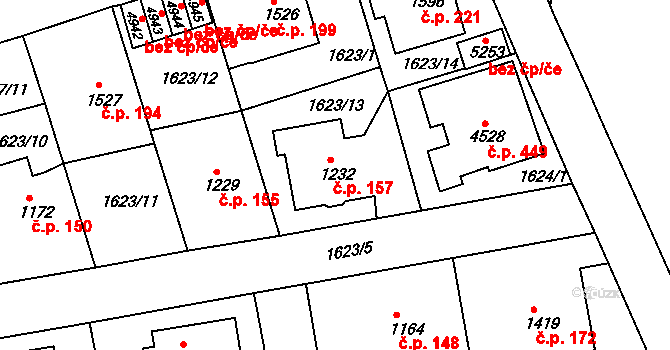 Kryblice 157, Trutnov na parcele st. 1232 v KÚ Trutnov, Katastrální mapa