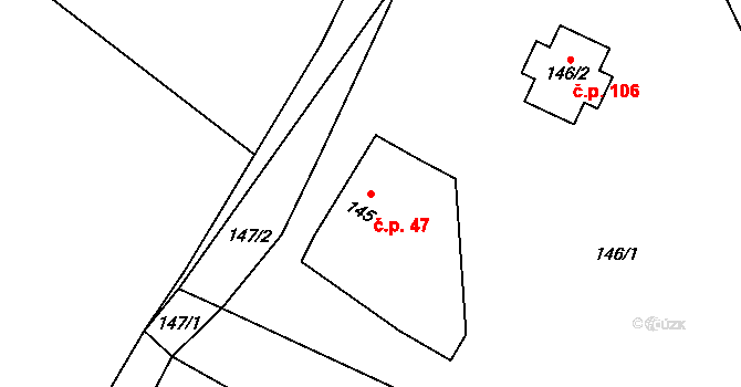 Orlov 47, Příbram na parcele st. 145 v KÚ Orlov, Katastrální mapa