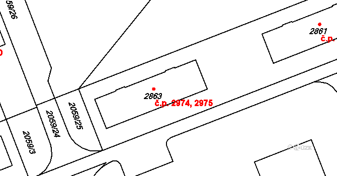 Hodonín 2974,2975 na parcele st. 2863 v KÚ Hodonín, Katastrální mapa