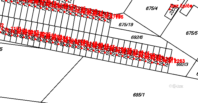 Sezimovo Ústí 201 na parcele st. 1004 v KÚ Sezimovo Ústí, Katastrální mapa