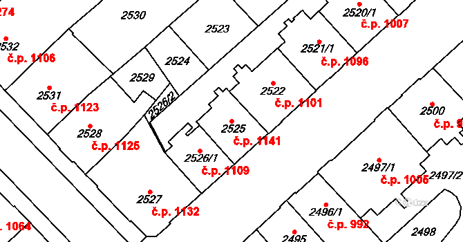 Chomutov 1141 na parcele st. 2525 v KÚ Chomutov I, Katastrální mapa
