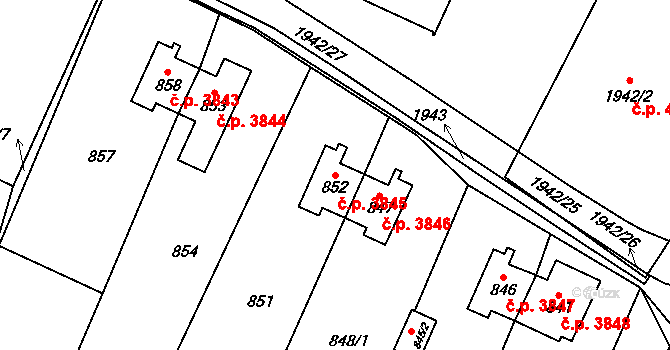 Chomutov 3845 na parcele st. 852 v KÚ Chomutov I, Katastrální mapa