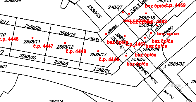 Chomutov 4449 na parcele st. 2588/13 v KÚ Chomutov I, Katastrální mapa