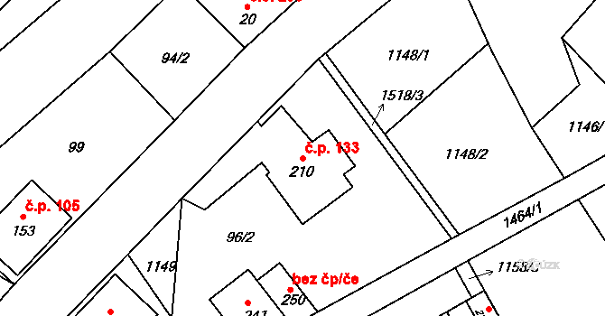 Horní Chrastava 133, Chrastava na parcele st. 210 v KÚ Horní Chrastava, Katastrální mapa