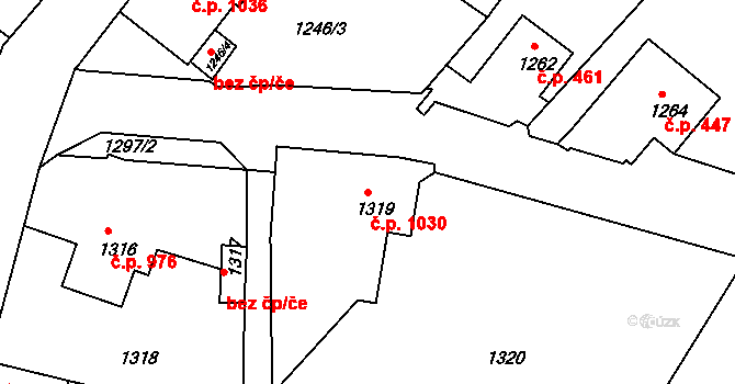 Rumburk 1 1030, Rumburk na parcele st. 1319 v KÚ Rumburk, Katastrální mapa