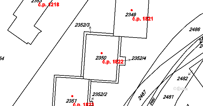 Vsetín 1822 na parcele st. 2350 v KÚ Vsetín, Katastrální mapa