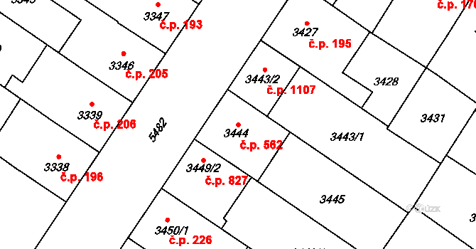 Lobzy 562, Plzeň na parcele st. 3444 v KÚ Plzeň, Katastrální mapa