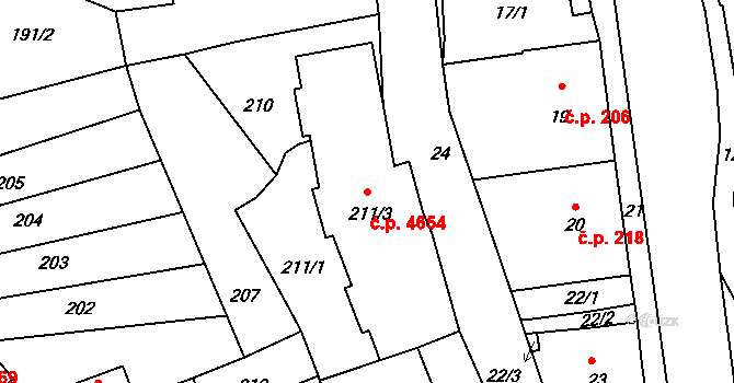 Vrkoslavice 4654, Jablonec nad Nisou na parcele st. 211/3 v KÚ Vrkoslavice, Katastrální mapa