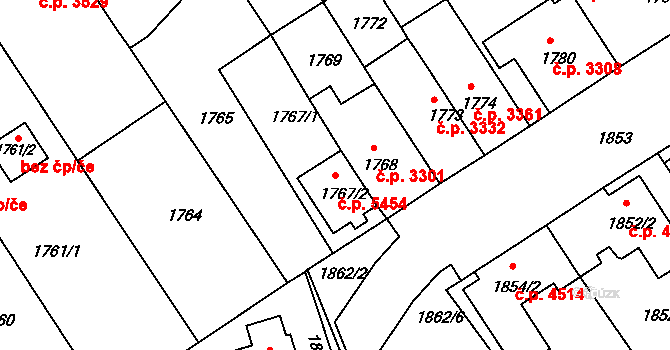 Chomutov 5454 na parcele st. 1767/2 v KÚ Chomutov II, Katastrální mapa