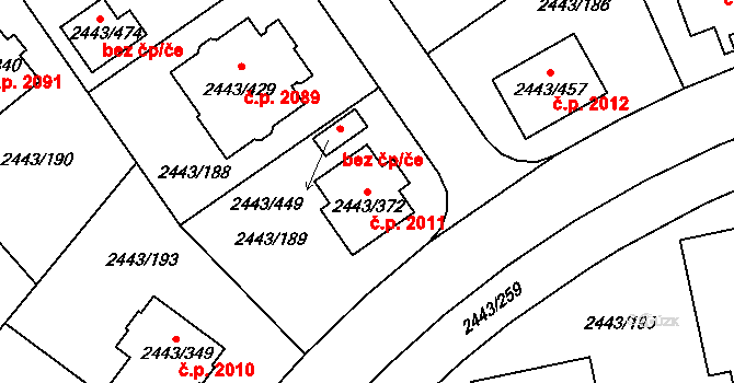 Roztoky 2011 na parcele st. 2443/372 v KÚ Roztoky u Prahy, Katastrální mapa
