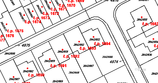 Kuřim 1693 na parcele st. 2642/862 v KÚ Kuřim, Katastrální mapa